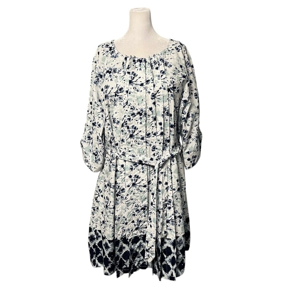 Kaktus Blue & White Print Button Front Shirt Dress Size XXL 2X